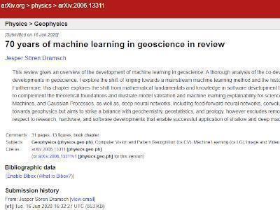 70 years of machine learning<br /> in geoscience in review