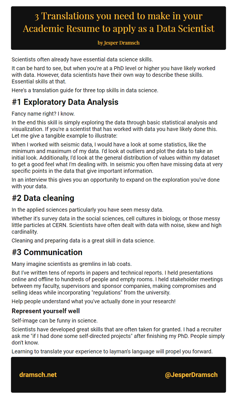 Image of Atomic Essay Day 27 - 3 Translations you need to make in your Academic Resume to apply as a Data Scientist