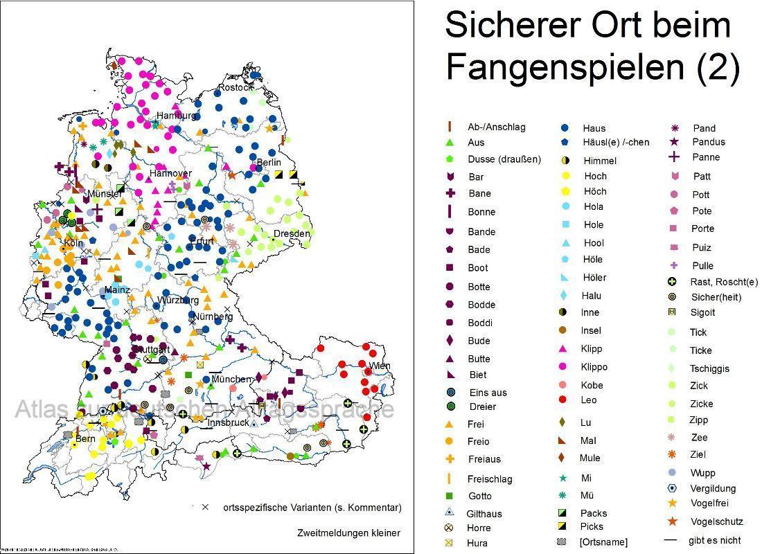 Map of German-speaking countries of how children say they’re “safe” from a game of tag.
