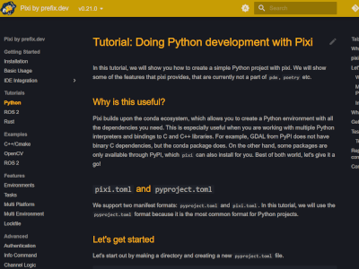 Updated Pixi Python tutorial
